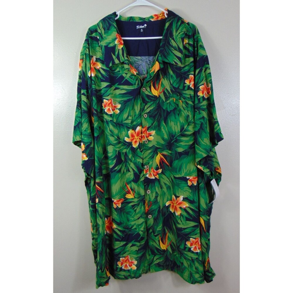 Ks Island Mens button up Top New Size 6XL Hawaiian Tropical Green Resort Floral